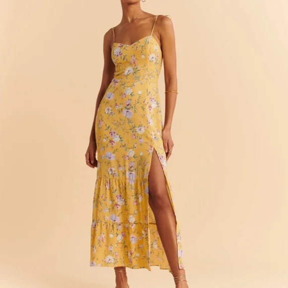 Abercrombie & Fitch Best Dressed Guest Yellow Floral Print Tiered Maxi Dress - Picture 2 of 5